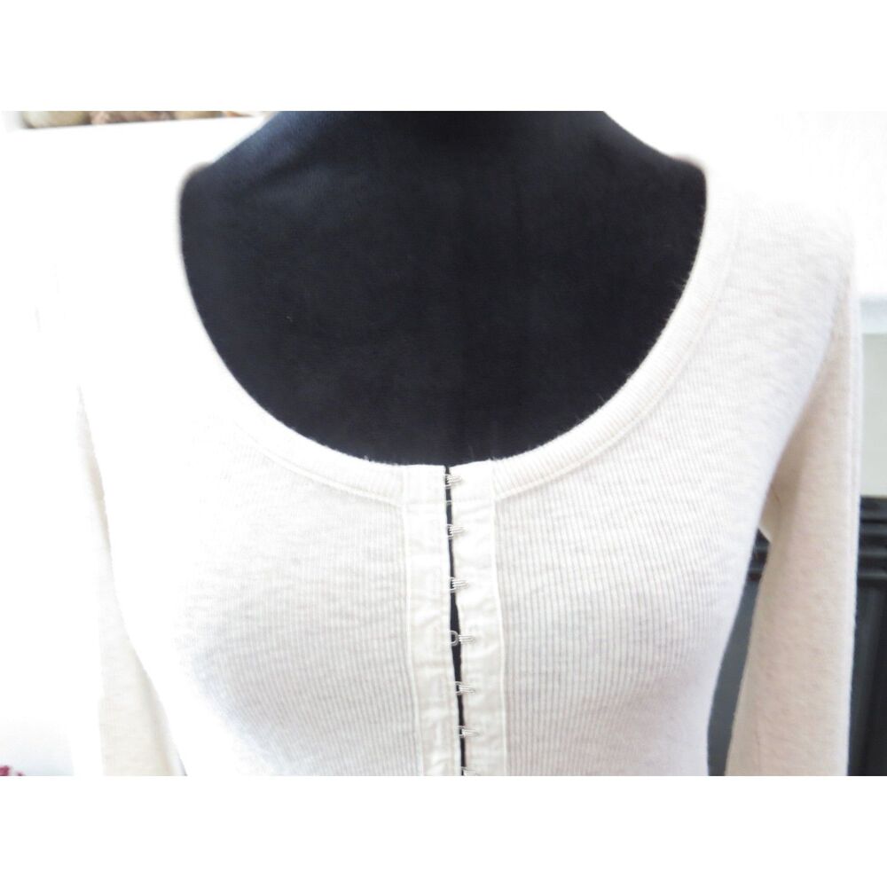 Aerie Women's Ribbed Long Sleeve Bodysuit Coquette/Minimalist Oatmeal M EUC - Picture 2 of 9